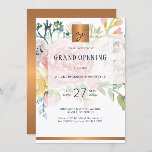 Invitation Luxe aquarelle or beauté salon grand ouverture