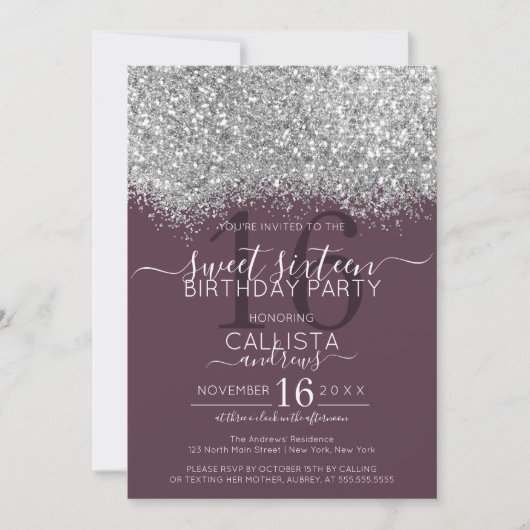 Invitation Luxe Argent Parties scintillant violet Confetti Sw (Devant)