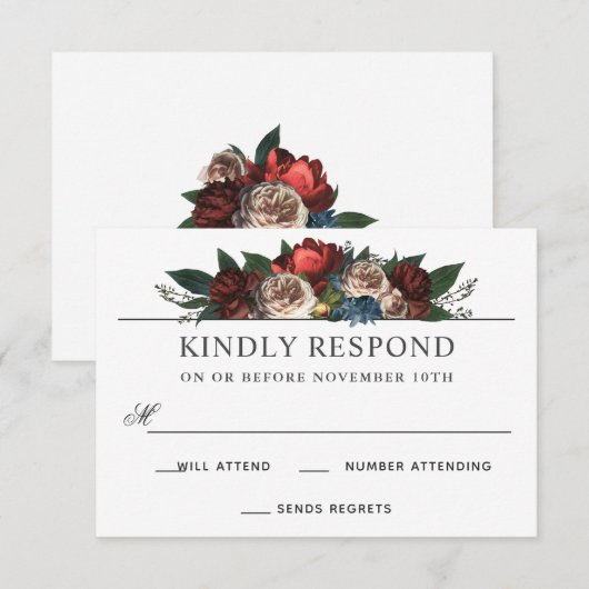 Invitation Luxe arrangement floral mariage réponse RSVP (Devant / Derrière)