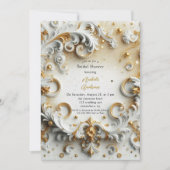 Invitation Luxe Baroque Fête des mariées or blanc (Devant)