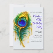 Invitation Luxe Beauté Gold Drift Peacock Feather Anniversair (Devant)