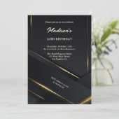 Invitation Luxe Black Arrière - plan Gold Lines Anniversaire (Debout devant)