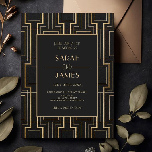 Invitation Luxe Black & Gold Art Déco Gatsby Mariage
