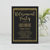 Invitation Luxe Black Gold Confetti Partie de retraite encadr (Debout devant)
