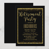 Invitation Luxe Black Gold Confetti Partie de retraite encadr (Devant / Derrière)
