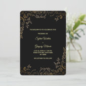 Invitation Luxe Black & Gold Elegant Floral Moderne Bohème (Debout devant)