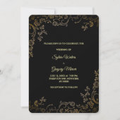 Invitation Luxe Black & Gold Elegant Floral Moderne Bohème (Devant)