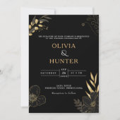 Invitation Luxe Black & Gold Floral minime Photo élégante (Devant)