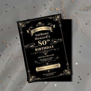 Invitation Luxe Black & Gold Jalon brillant âge anniversaire