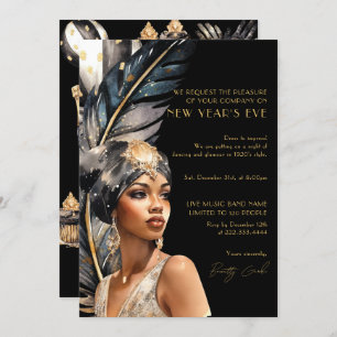 Invitation Luxe Black Gold Retro 1920 New Year Party