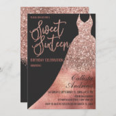 Invitation Luxe Black Rose Gold Parties scintillant robe Swee (Devant / Derrière)