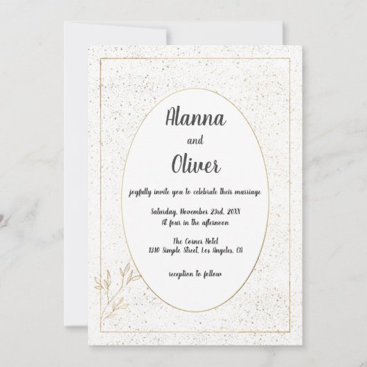 Invitation Luxe blanc confetti Mariage floral (Devant)