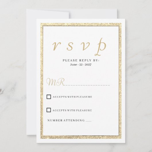 Invitation Luxe blanc élégant parties scintillant or RSVP (Devant)