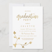 Invitation Luxe blanc feuille d'or glam Graduation Party (Devant)