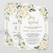 Invitation Luxe Blanc Floral Or Bachelorette Weekend (Devant / Derrière)