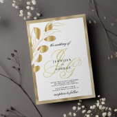 Invitation Luxe blanc or monogramme initiales mariage floral