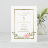 Invitation Luxe blanc or rose menthe mariage fleurie printemp (Debout devant)