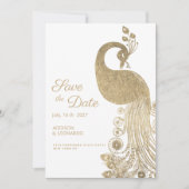 Invitation Luxe blanc or royal paon Enregistrer la date (Devant)