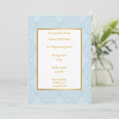 INVITATION LUXE BLEU CLAIR OR ABSTRAIT ANNIVERSAIRE (Debout devant)
