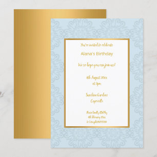 INVITATION LUXE BLEU CLAIR OR ABSTRAIT ANNIVERSAIRE