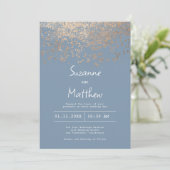 Invitation Luxe bleu rose doré mariage de confetti (Debout devant)