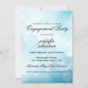 Invitation Luxe Blue Bokeh Light Chic Engagement Party