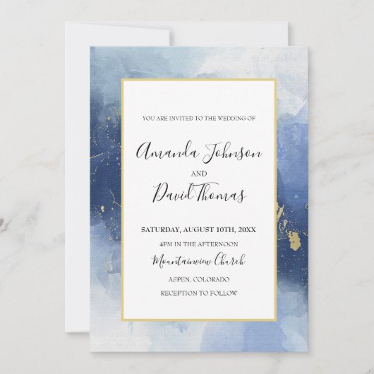 Invitation Luxe Blue et Gold Alcohol Enk (Devant)