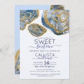Invitation Luxe Blue Gold Marble Agate Parties scintillant Sw (Devant / Derrière)