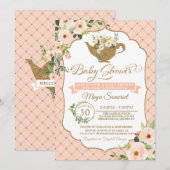 Invitation Luxe Blush Floral Girl Tea Party Baby shower (Devant / Derrière)