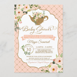 Invitation Luxe Blush Floral Girl Tea Party Baby shower