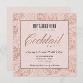 INVITATION LUXE BLUSH ROSE ROSE OR FLORAL COCKTAIL PARTI (Devant / Derrière)