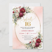 Invitation Luxe Boho Marron Or Fleurs Sweet Sixtee (Devant)