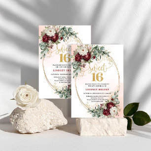 Invitation Luxe Boho Marsala Pivoines Or Douze Ans 16ème