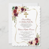 Invitation Luxe Bourgogne Blush Floral Holy Communion (Devant)