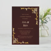 Invitation Luxe Bourgogne et or Flouris Couples Douche (Debout devant)