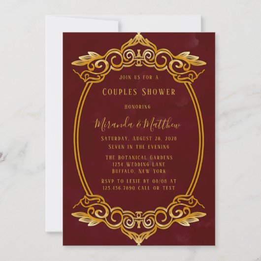 Invitation Luxe Bourgogne et or Royal Couples Douche (Devant)
