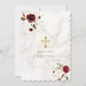 Invitation Luxe Bourgogne Or Fleurs Marbre Baptême (Dos)