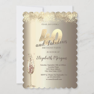 Invitation Luxe Champagne Verre Or Confetti 40e anniversaire