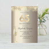 Invitation Luxe Champagne Verre Or Confetti 65e anniversaire (Debout devant)