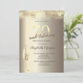 Invitation Luxe Champagne Verre Or Confetti 70e anniversaire (Debout devant)