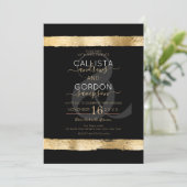 Invitation Luxe Chic Black Gold Brushstroke Mariage frontière (Debout devant)