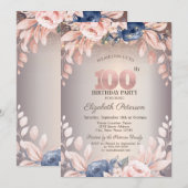 Invitation Luxe Chic Floral, Guirlande Lumineuse 100e Anniver (Devant / Derrière)