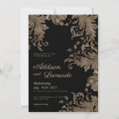 Invitation Luxe chic Mariage en dentelle fleurie or noir (Devant)