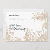 Invitation Luxe chic or blanc dentelle fleurie Merci (Devant)