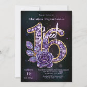 Invitation Luxe Chic Purple Amethyst Gemstone Rose Sweet 16 (Devant)