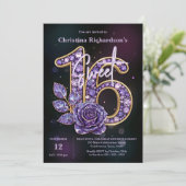Invitation Luxe Chic Purple Amethyst Gemstone Rose Sweet 16 (Debout devant)
