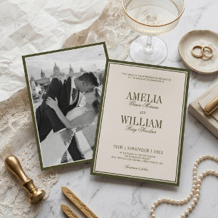 Invitation Luxe Classique Crème d'Olive Ancienne Fortune Phot