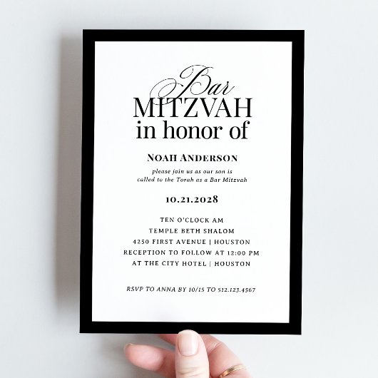 Invitation Luxe classique | Elégant bar noir et blanc Mitzvah