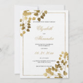 Invitation Luxe classique or blanc eucalyptus mariage (Devant)