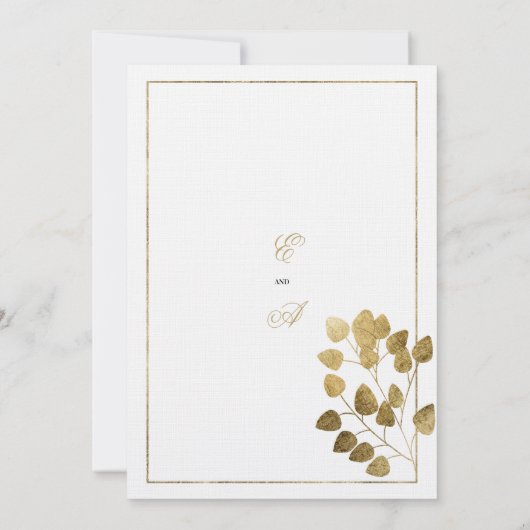 Invitation Luxe classique or blanc eucalyptus mariage (Dos)